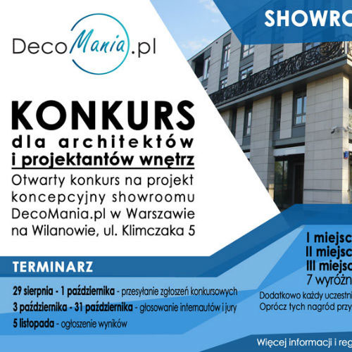 Zostań projektantem Showroom Wilanów - patronat medialny mieszkaniazpomyslem.pl nad konkursem organizowanym przez DecoMania.pl